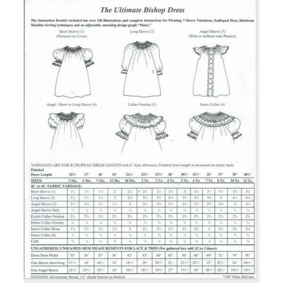 Bishop Dress Pattern Sizes 5-12 years Ellen McCarn Heirloom Collection UNCUT - Picture 2 of 2